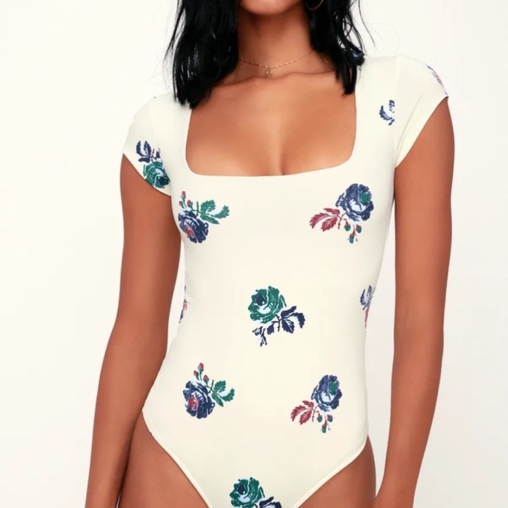 Free People Short-Sleeved Bodysuit with Floral Print